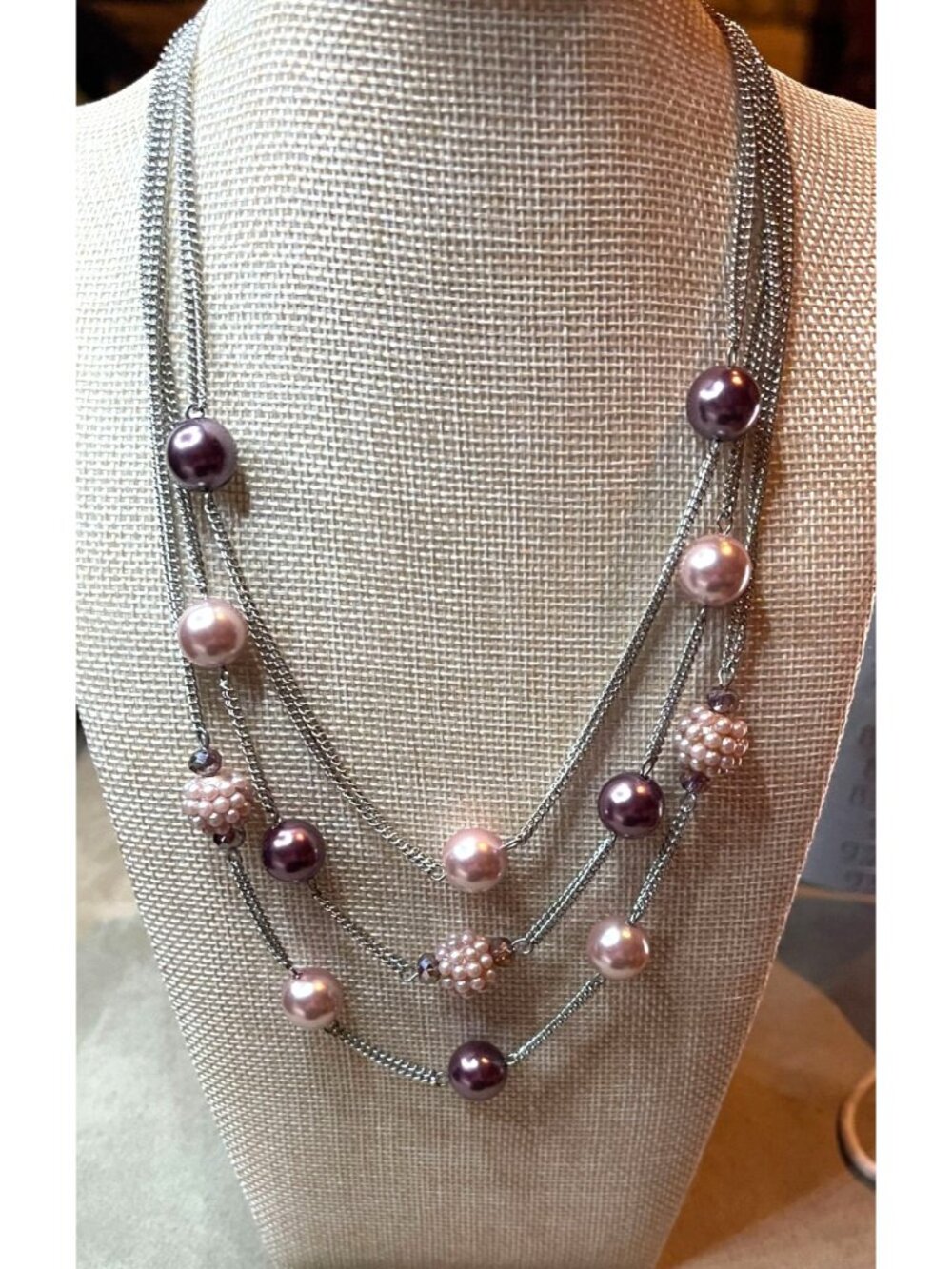 NWT Croft & Barrow Pink Plum Pearl Layered Necklace RMN Earring Set